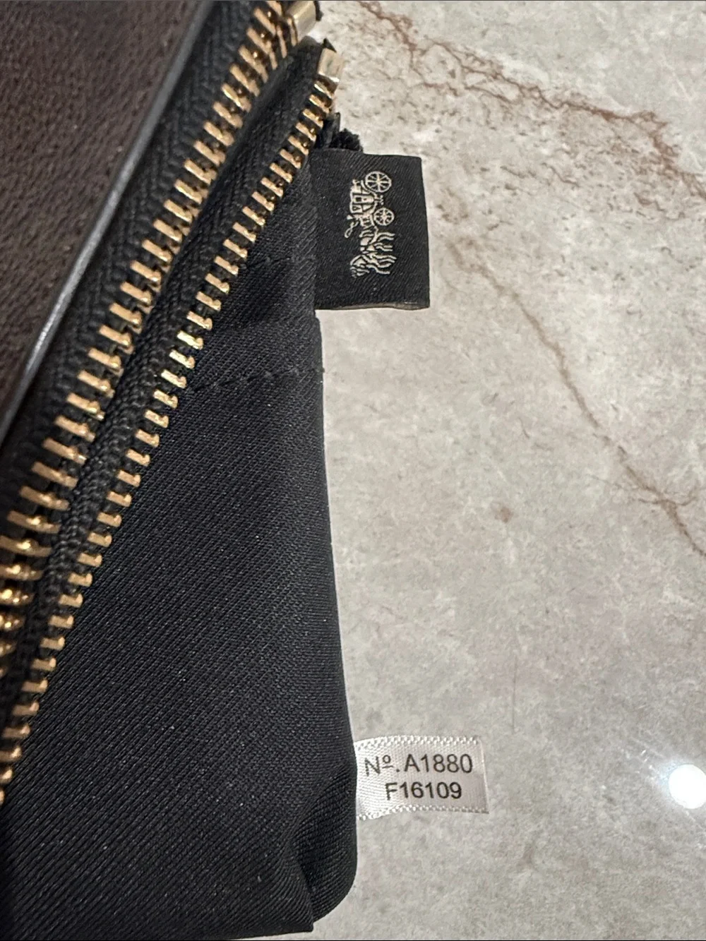 Coach Brown Signature Zip Wallet with Gold Accent